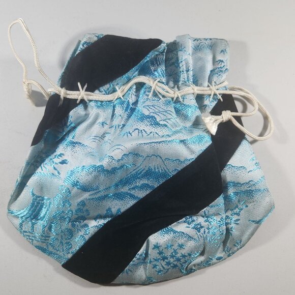 Japanese Drawstring Bag With Scenic Landscape Pattern Asian purse artsy elegant - Picture 2 of 5